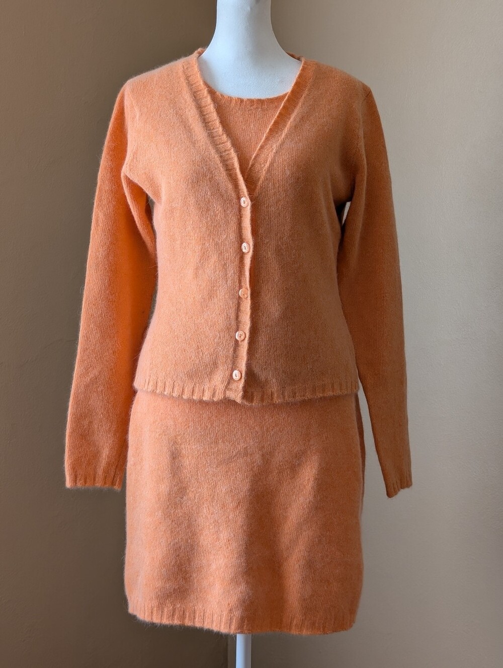 HUGO BUSCATI Angora Lambswool Dress Cardigan 2pc Set XS Orange Vintage